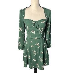 Abercrombie & Fitch Portrait Neck Mini Dress Green Floral Sprint Women's Small